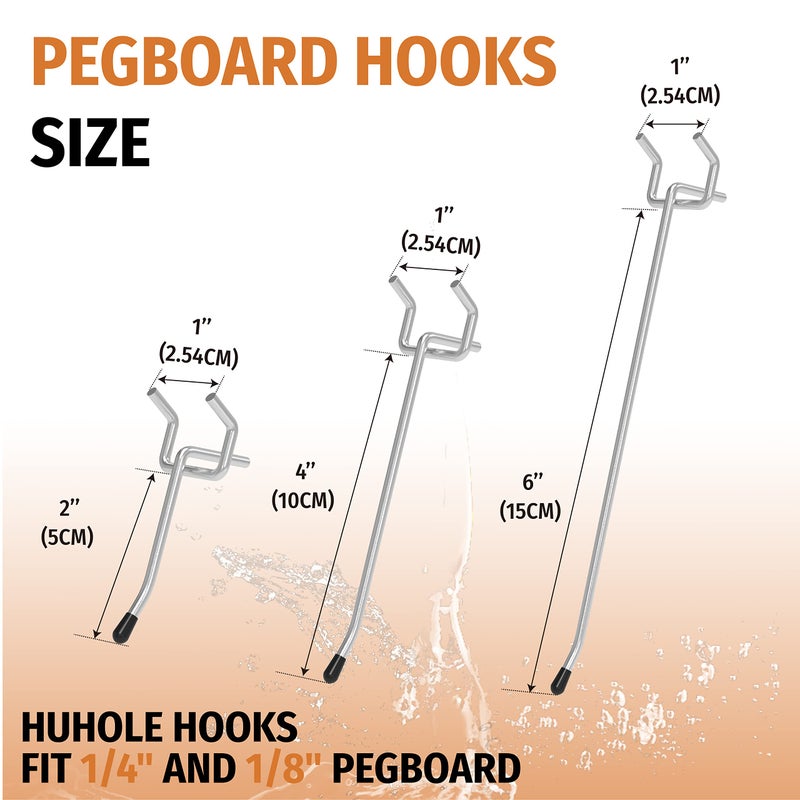 HUHOLE Pegboard Hooks 4 Inch 50PC  Ideal Garage Organization  Wall Storage Tool Organizer  Fit 1/4"" 1/8"" Peg Board with Plastic Tip (Silver  4 Inch) - Image 4